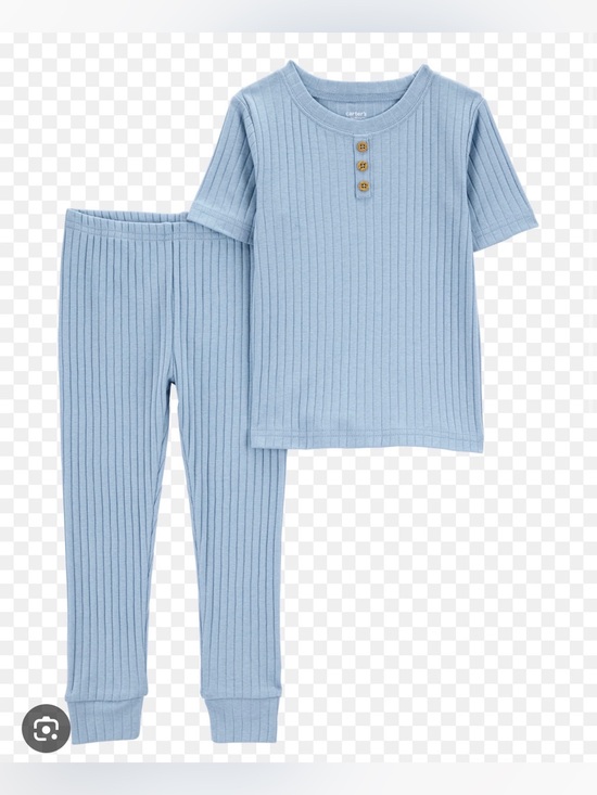 Carter's Other - Carter's Light Blue Ribbed Short-Sleeve Pajama Set with Button Henley 24m